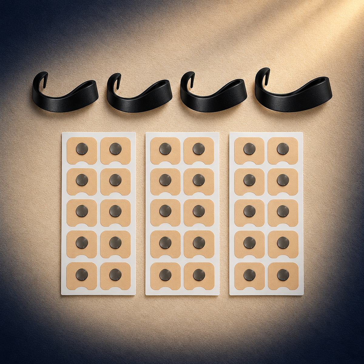 Hushmoon Refill Tabs 15 Nights: 3 sheets of adhesive nose tabs (15 nights) plus 4 spare black magnetic nose bands