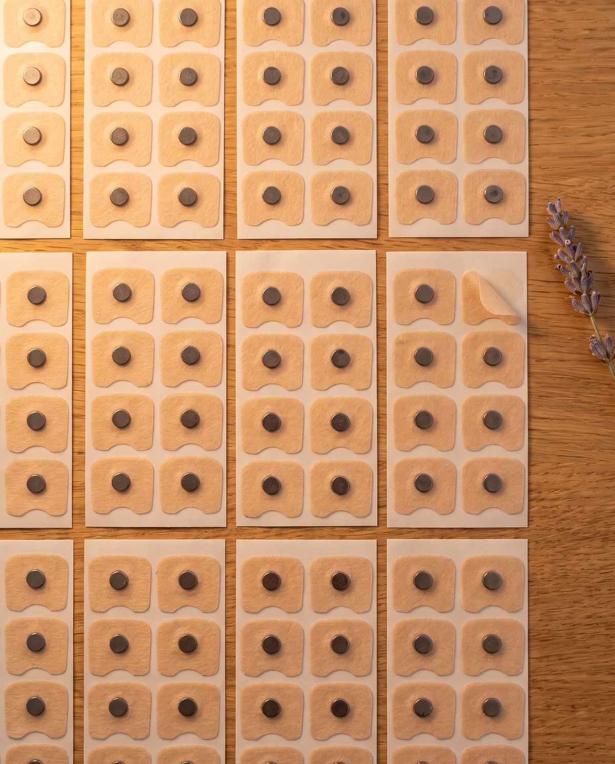 Hushmoon Refill Tabs flat-lay: rows of adhesive nasal tabs