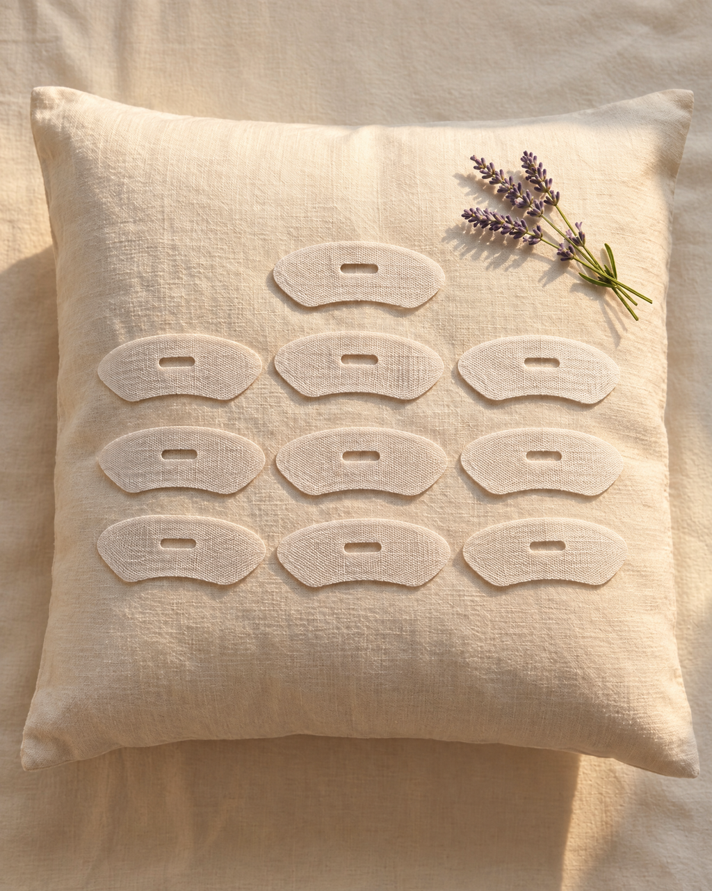 Hushmoon Sleep Mouth Tape strips laid out on a linen pillow