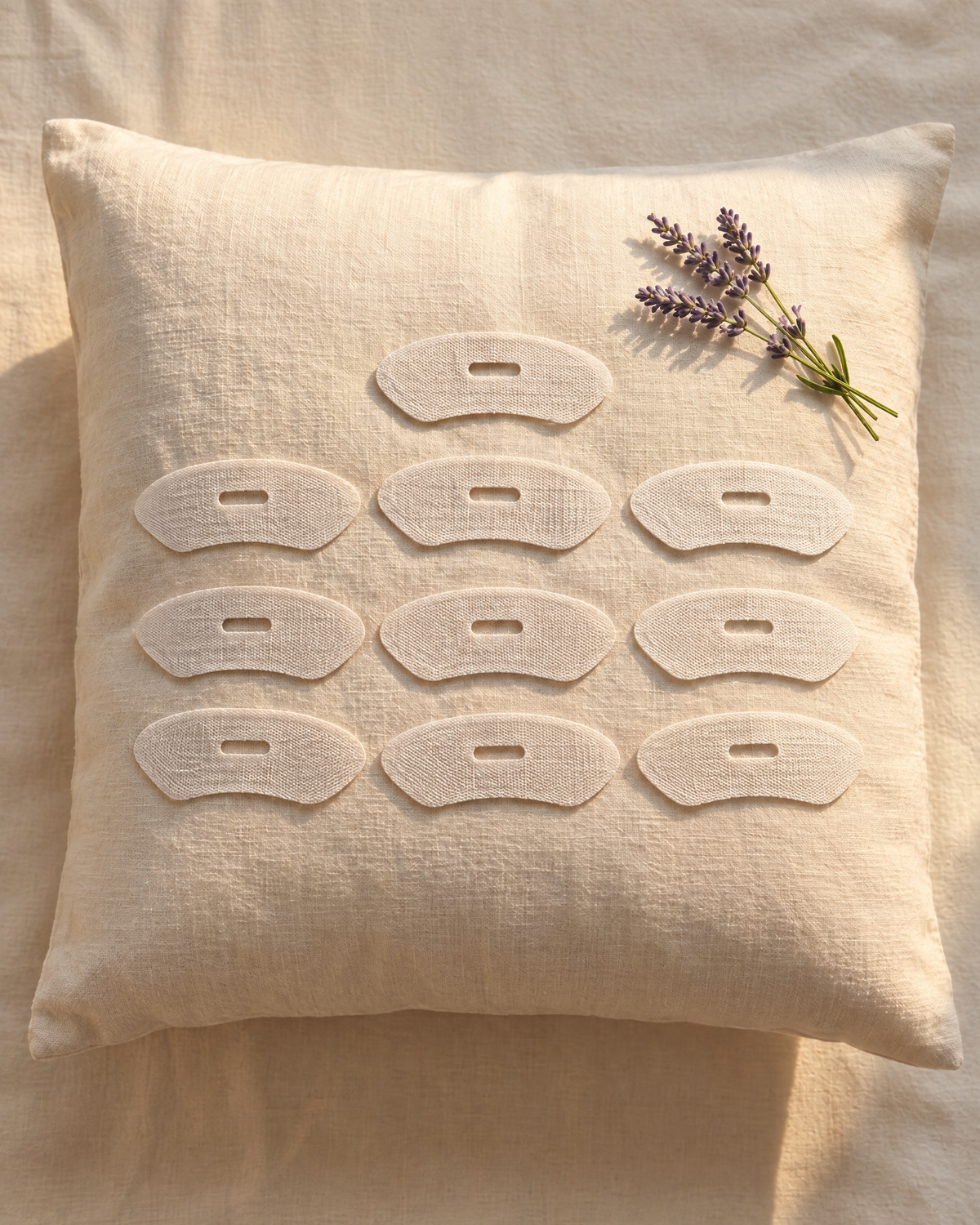 Hushmoon Sleep Mouth Tape strips laid out on a linen pillow