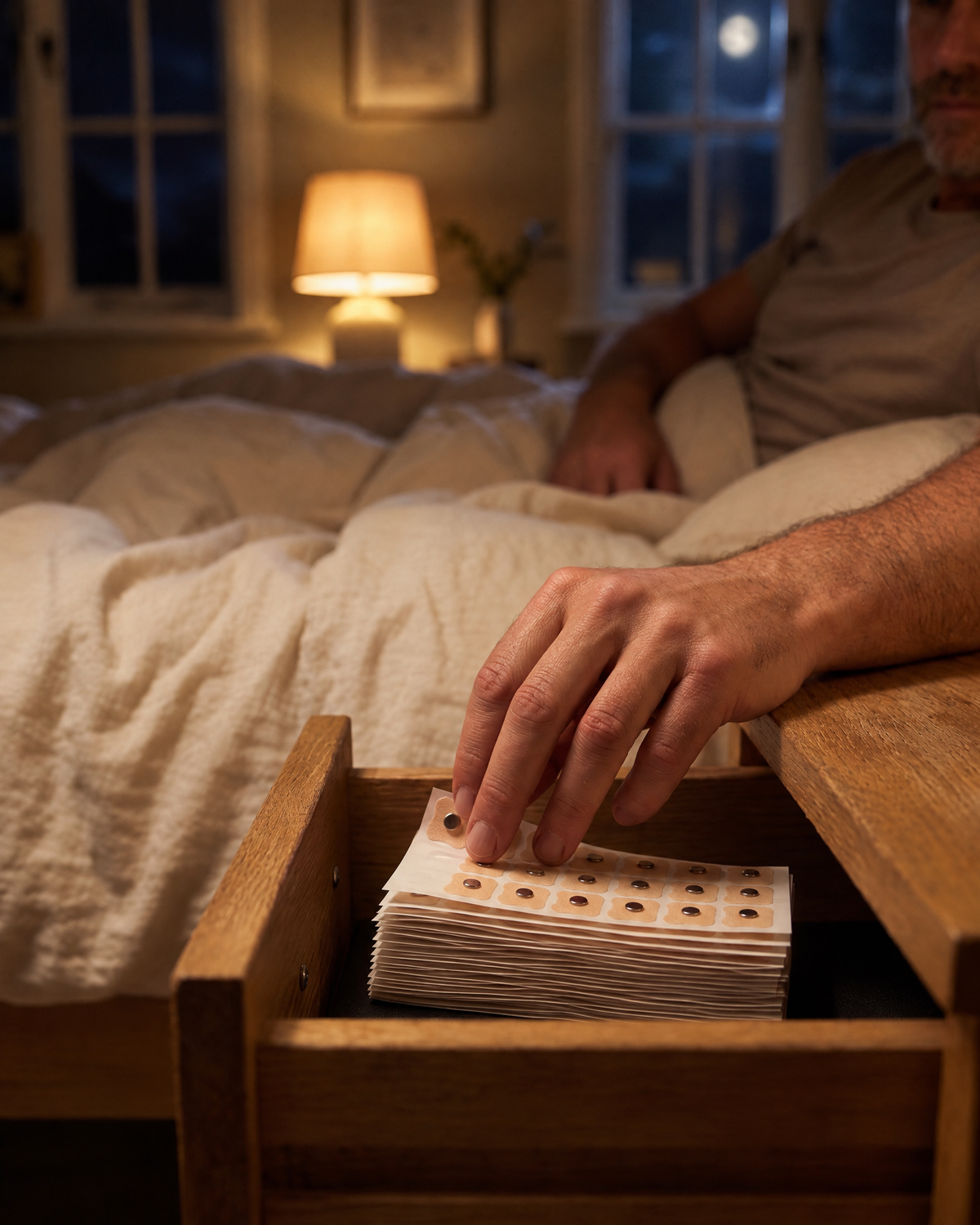 Hushmoon Refill Tabs: taking a fresh sheet from the bedside drawer at bedtime