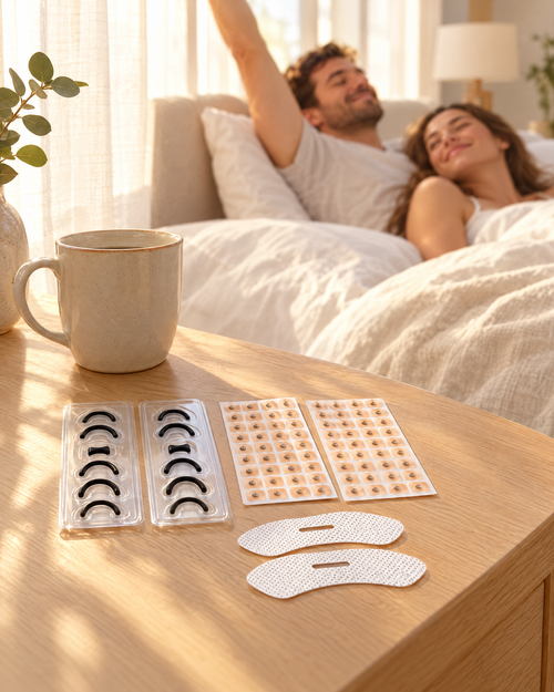 Hushmoon Couples Pack on the nightstand in morning sun as a couple wakes up rested